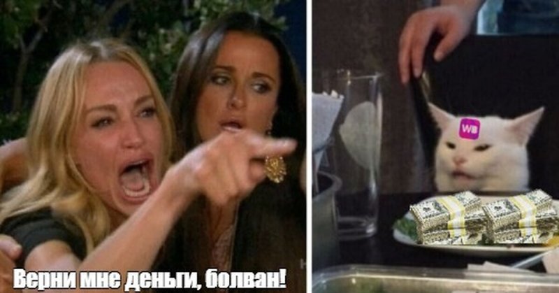 Мем с котом и девушками за столом