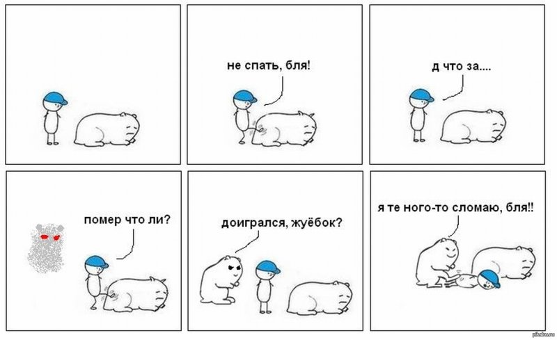 Парень пинает свинью