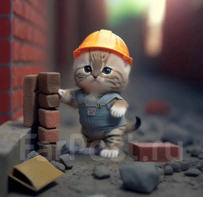 Кот на стройке