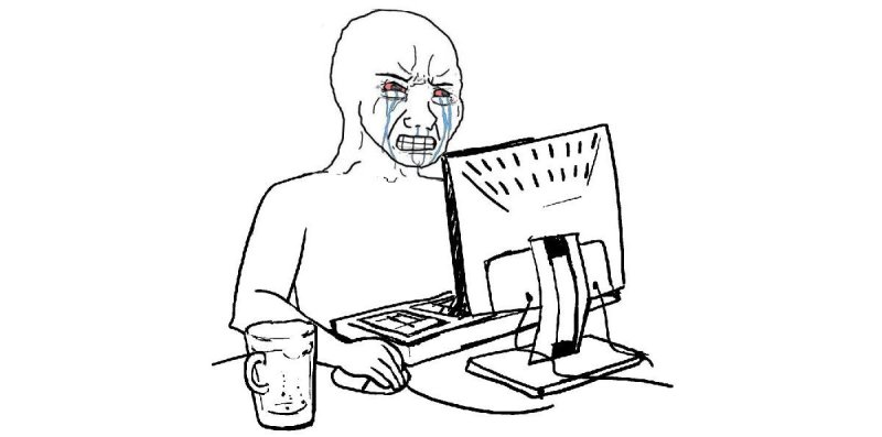 Wojak сидит за компьютером