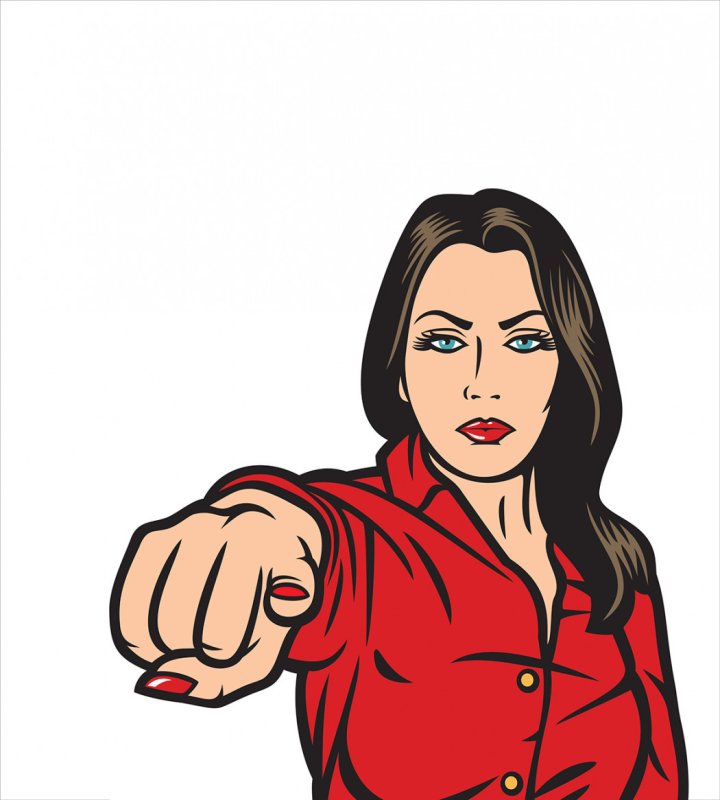 Строгая женщина показывает палец