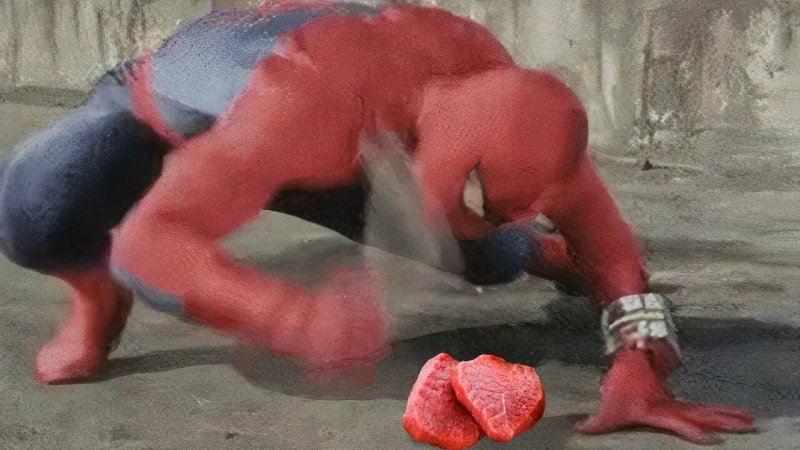 Человек паук бьет молотком