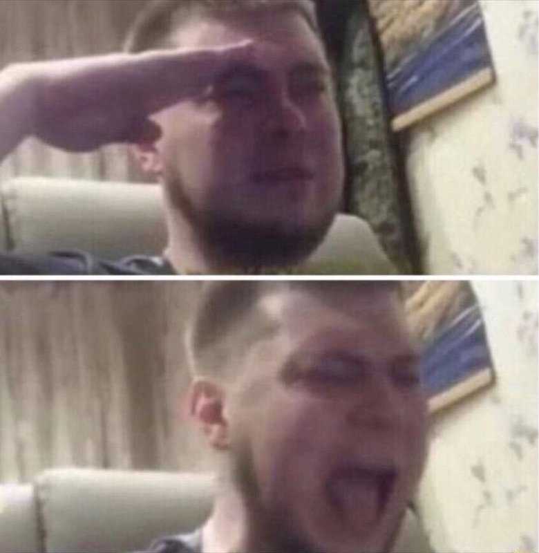 Отдает честь и плачет