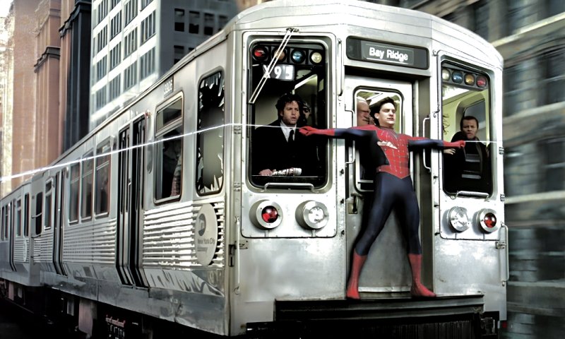 Тоби Магуайр останавливает поезд