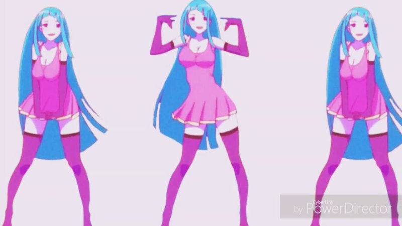 Аниме девушка с синими волосами танцует