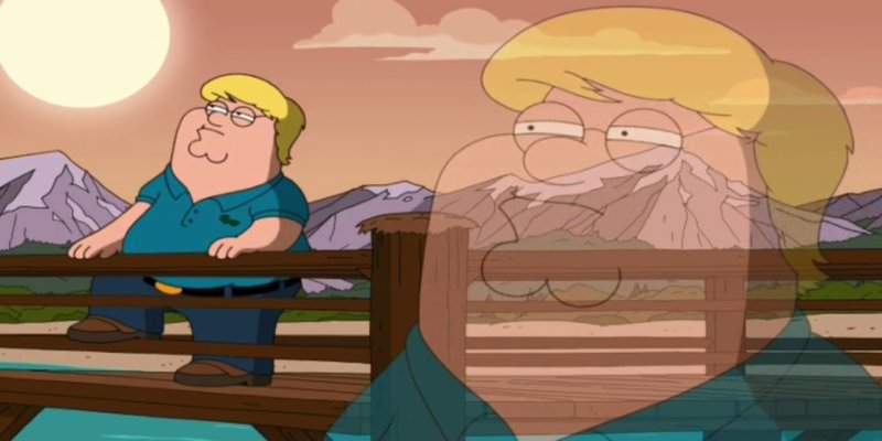 Питер Гриффин сидит на скамейке