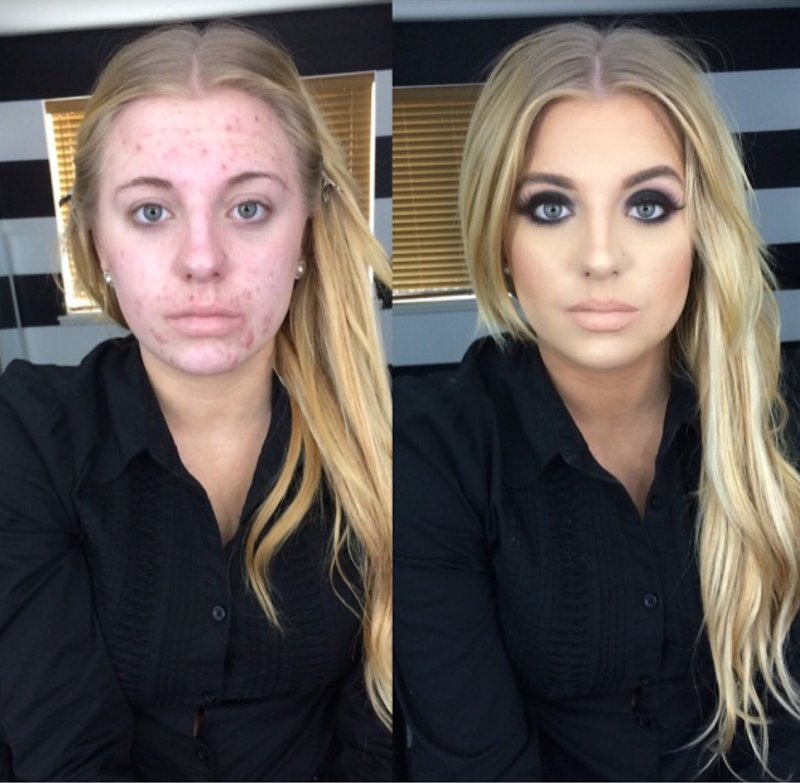 Лицо до и после макияжа