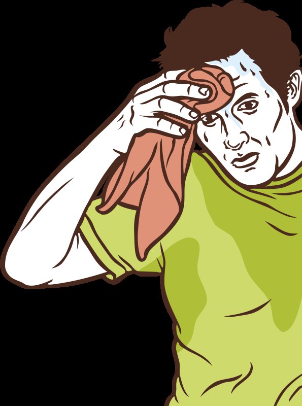 Смахивает пот со лба