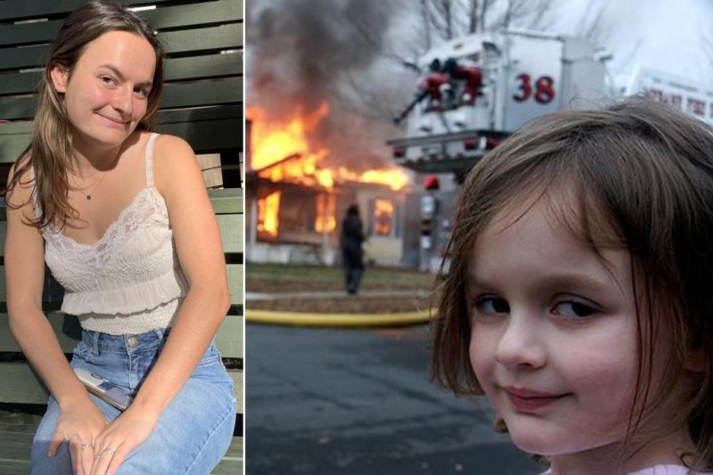 Девочка на фоне горящего дома