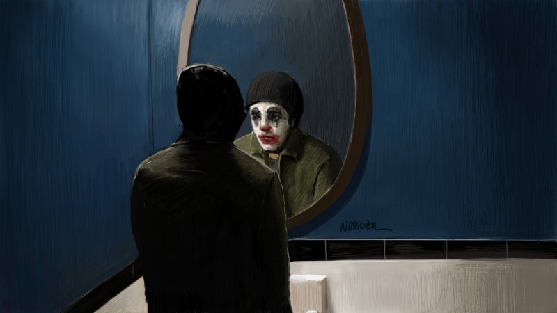 Чел в зеркале клоун