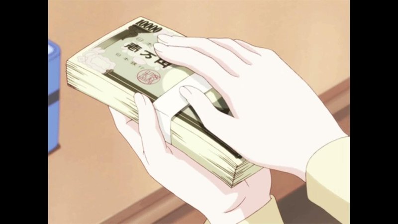 Аниме с деньгами в руках
