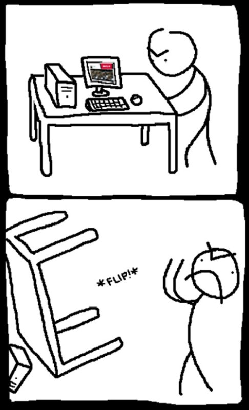 Человек переворачивает стол