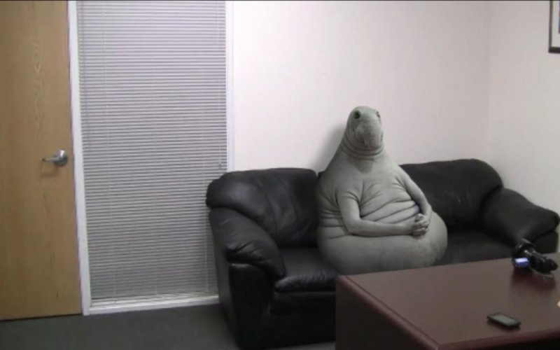 Девушка на черном диване