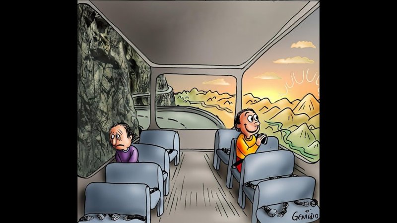 Грустный чел и веселый в автобусе