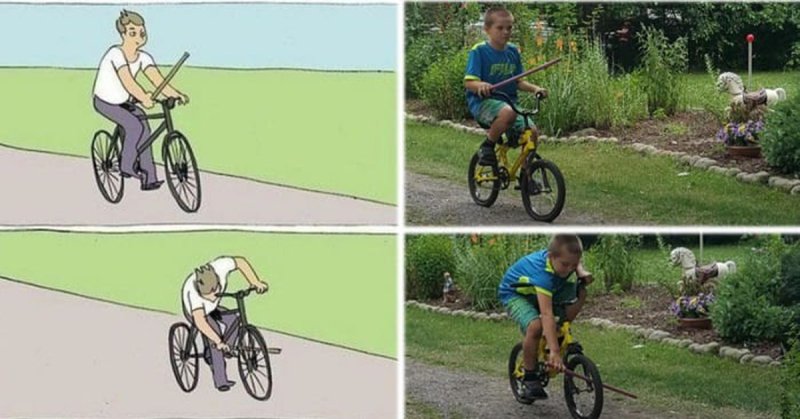 Велосипедист вставляет палку в колесо