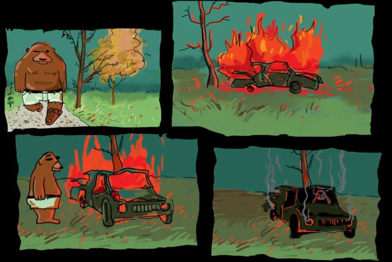 Шёл медведь по лесу видит машина горит