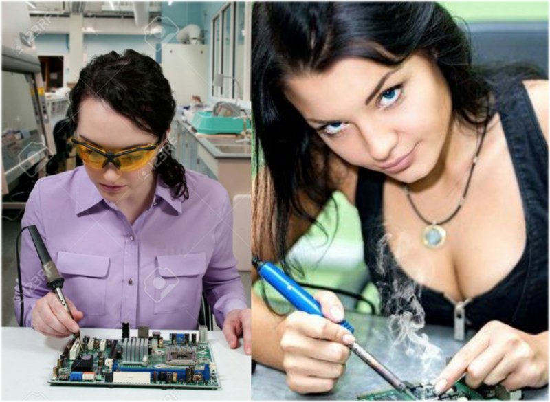 Девушка с паяльником в руке