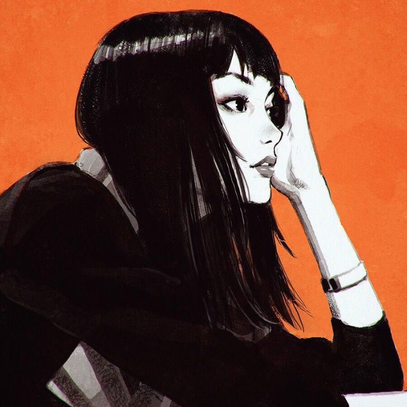 Девушка с челкой арт