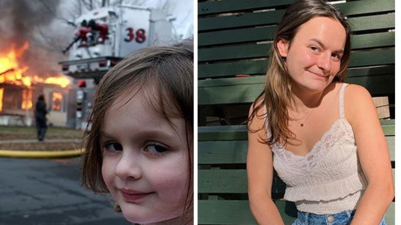 Девушка на фоне горящего дома