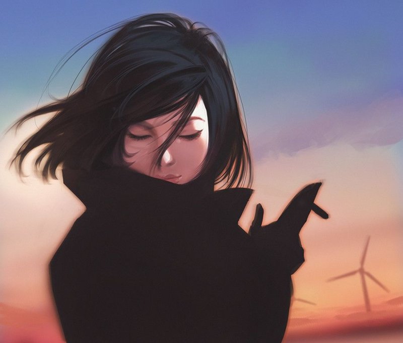 Чёрны волосоя девушка с карэ