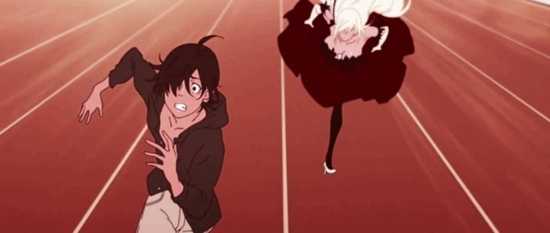 Аниме парень бежит за девушкой