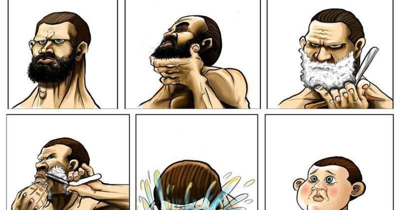 Мужчина до и после бритья