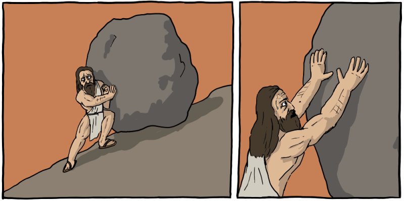 Толкает камень в гору