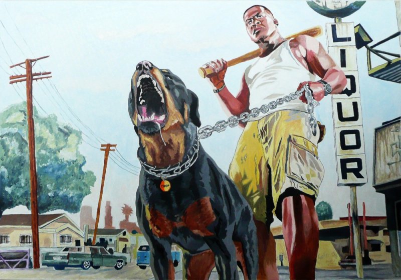 Grand Theft auto v Франклин с собакой