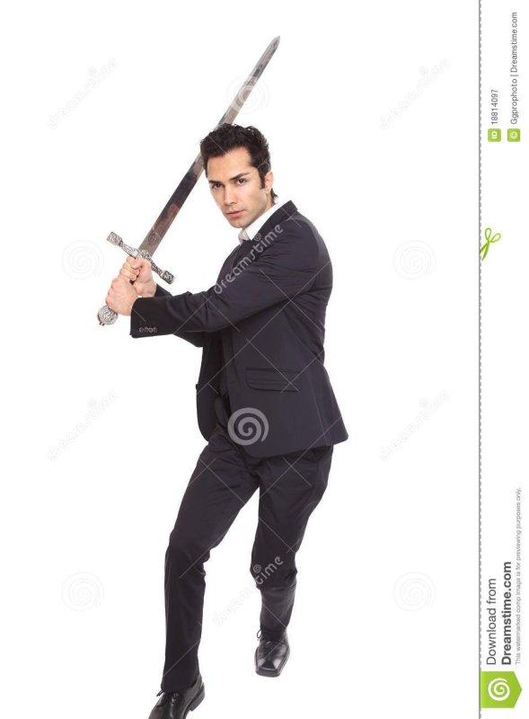 Человек в костюме с мечом