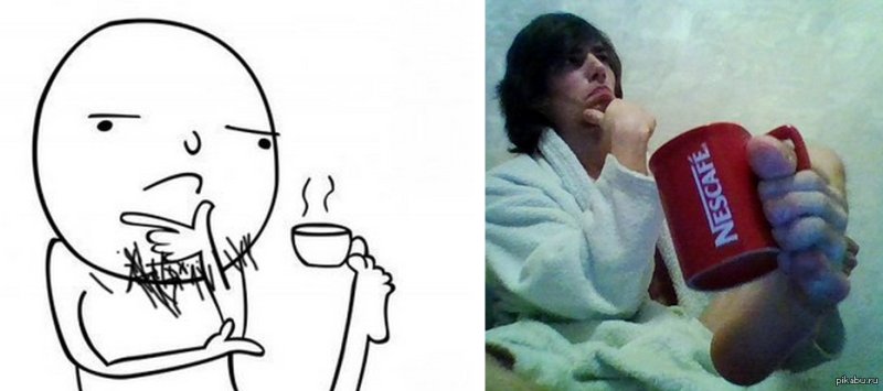 Чел с кружкой в ноге