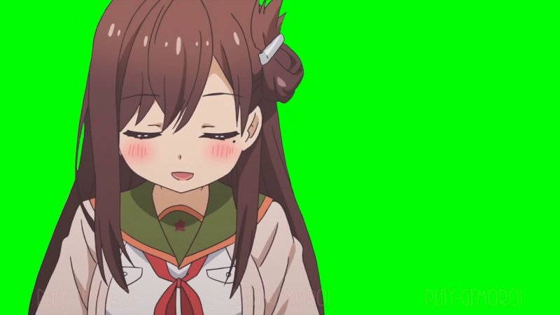 Аниме тянка на зеленом фоне