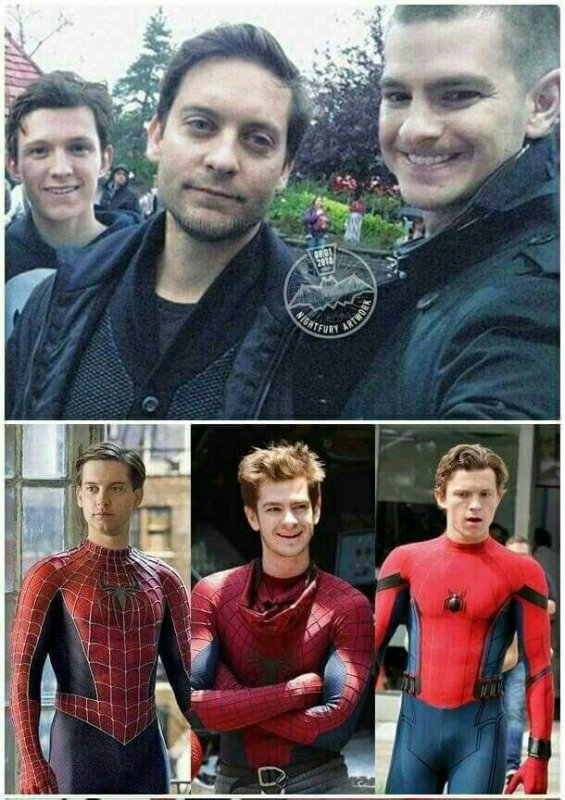 Тоби Магуайр Эндрю Гарфилд и том Холланд вместе