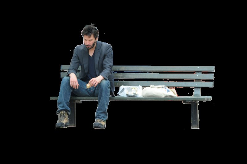 Киану Ривз на скамейке