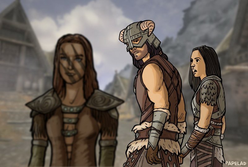 Скайрим Лидия и Довакин арт