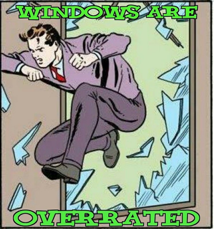 Парень прыгает в окно Мем