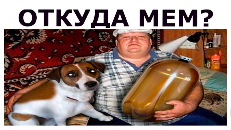 Мужик с батоном и собакой Мем