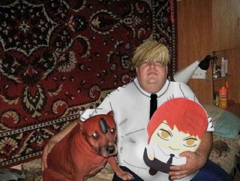 Мужик с батоном и собакой Мем