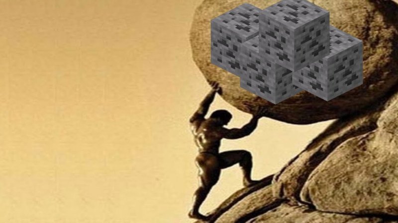 Человек толкает камень