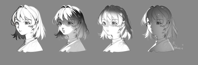 Светотень на волосах аниме