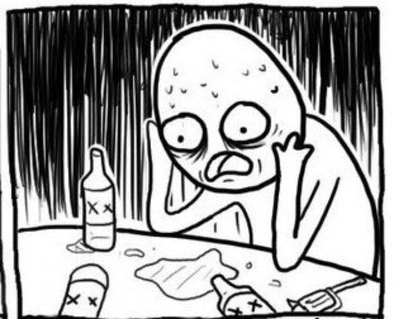 Мем с бутылкой за столом