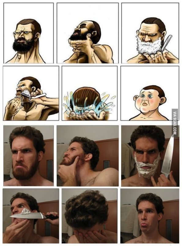 Мужчина до и после бритья