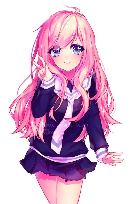 Аниме девка с розовыми волосами