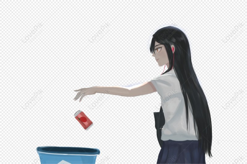 Аниме девушка выкидывает мусор