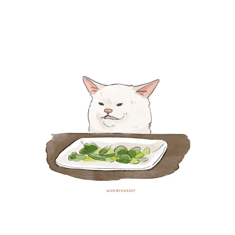 Мем с котом за столом