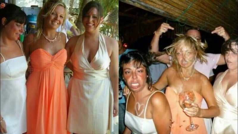 Пьяные подруги до и после