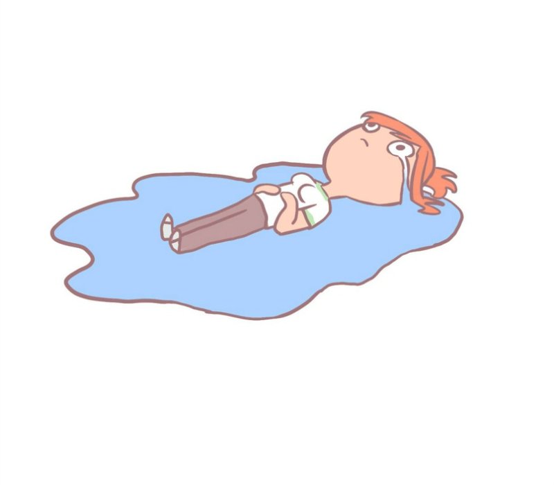 Лежит в луже слез