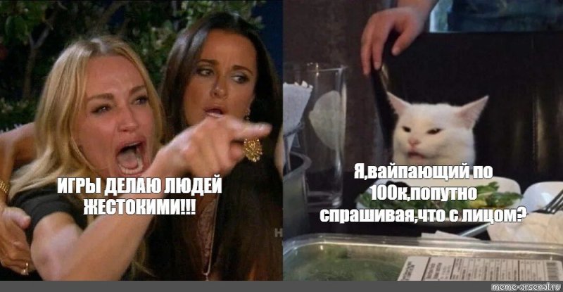 Мем женщина и кот за столом